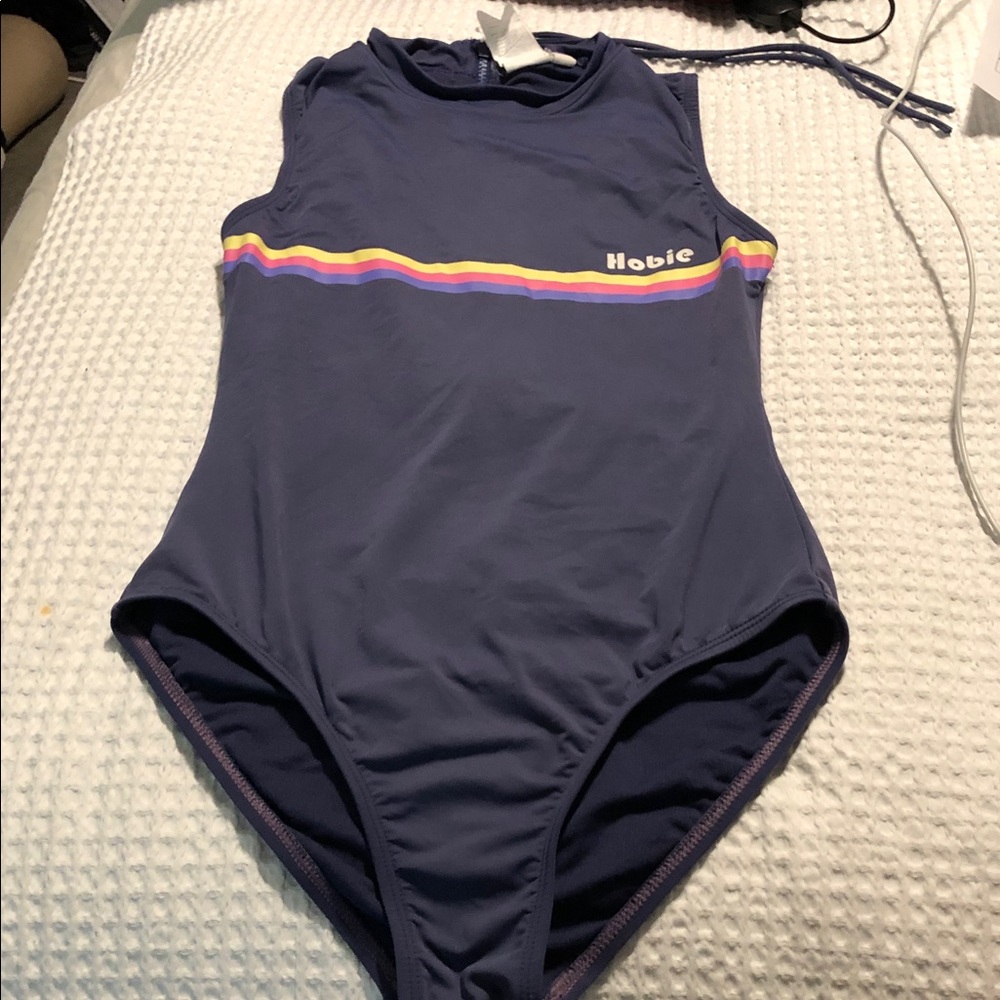 Hobie Navy One-Piece with Vibrant Stripe